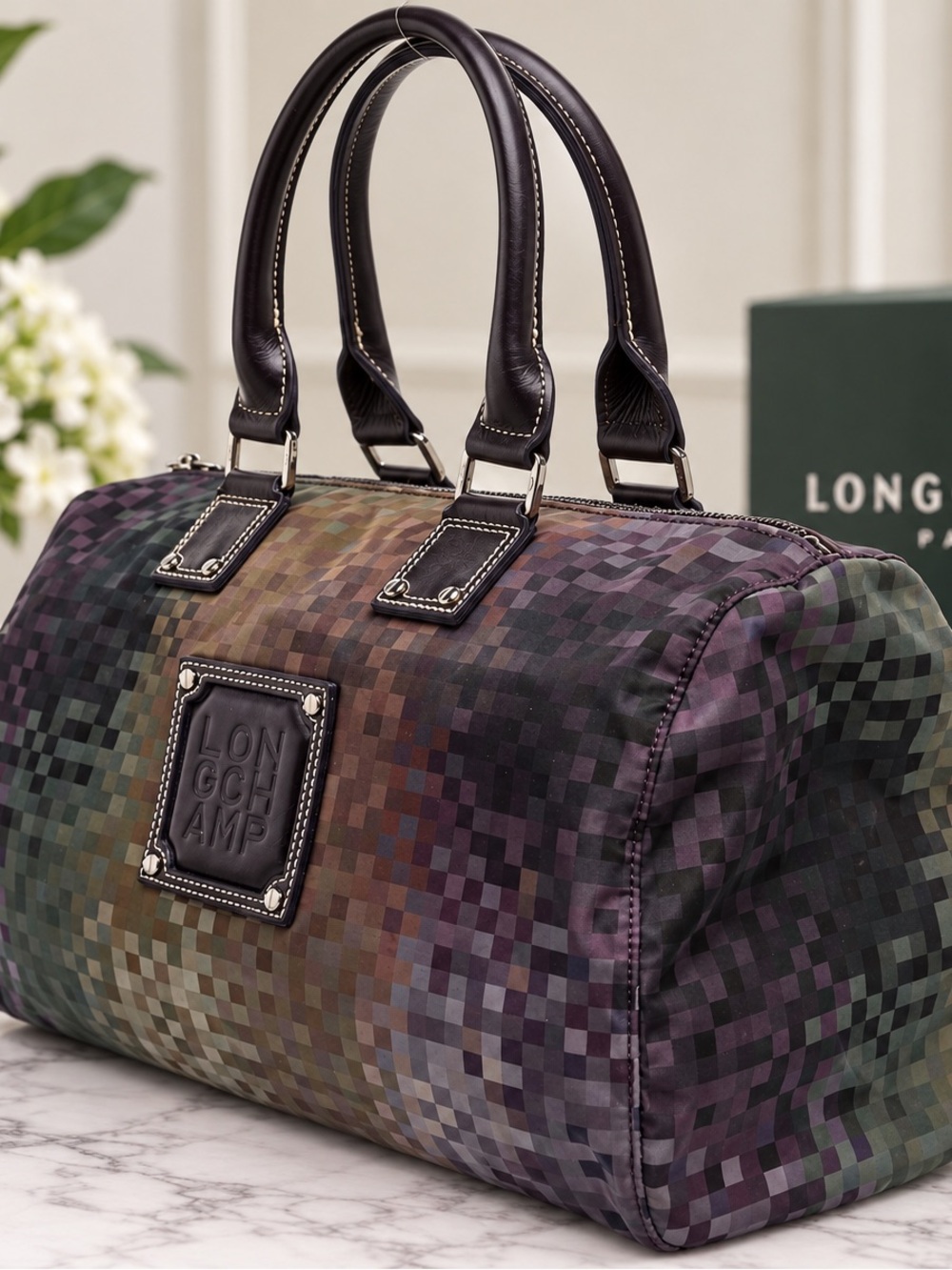Longchamp Check Hand Bag with Plum Interior - Picture 2 of 4